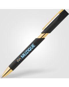 Aurelia Kugelschreiber mit goldfarbenen Zierelementen aus recyceltem Kunststoff