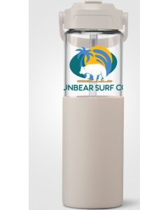 Juno Glasflasche mit Silikonhülle und Trinkhalm - 590 ml