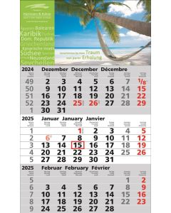 3 Monats-Wandkalender Standard 2, 3-sprachig