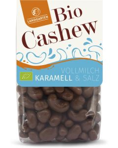 Landgarten Bio Cashews geröstet in Vollmilch-Schokolade mit Salz-Karamell - inkl. Werbedruck