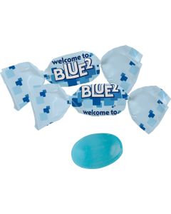 Blaues Bonbons im kompostierbaren Werbewickel