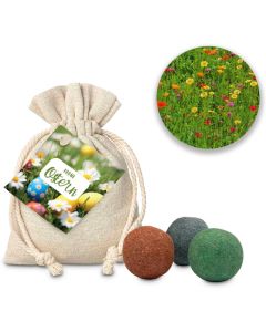 Oster-Blumenwiese, 3 Saatkugeln im Säckchen