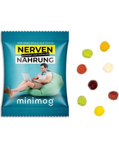 Fruchtgummi Standardform im Cylepaper Werbetütchen, 15 g - Füllvariante nach Wahl - inkl. Werbedruck