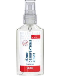 Hände-Desinfektionsspray (DIN EN 1500), 50 ml, Body Label (R-PET) - inkl. Werbedruck