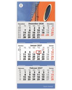 3-Monats Faltkalender Tres-Deluxe Ring-Wire, inkl. Druck