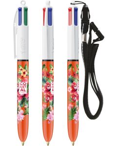 BIC® 4 Colours® Fine mit Lanyard Ballpen - inkl. 1c Siebdruck
