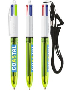 BIC® 4 Colours® Fluo mit Lanyard Ballpen - inkl. 1c Siebdruck