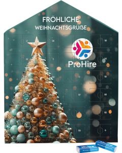Täfelchen Adventskalender Haus ECO - Inhalt und Inlay nach Wahl - inkl. Werbedruck