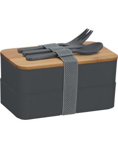 Doppel-Lunchbox mit Bambus-Schneidebrett und Besteck