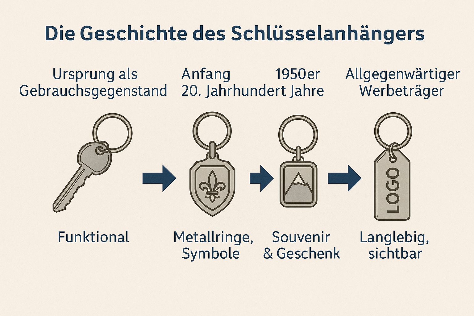 Die Zeitlichlich geschichtliche Abfolge des Schlüsselanhängers